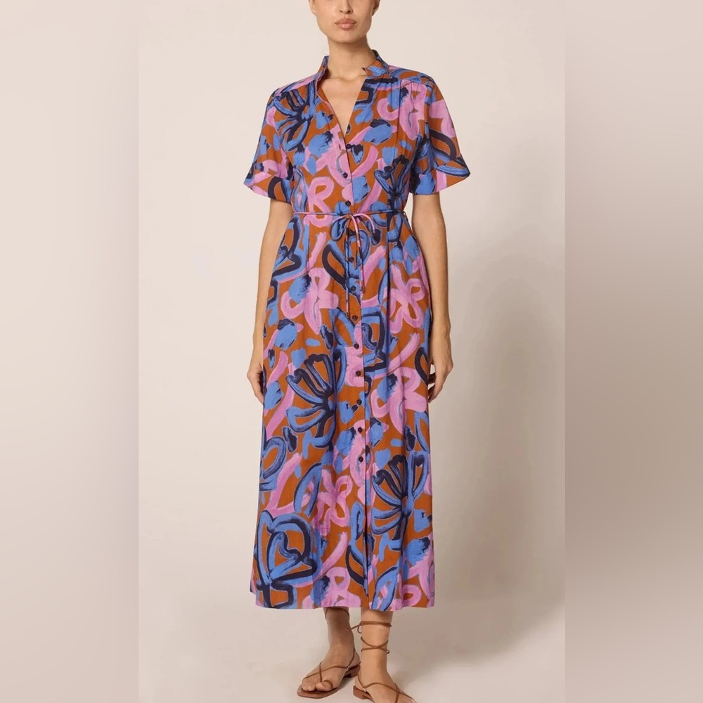 Cleobella Vibrant Blue and Pink Floral Maxi Dress sz small. MSRP 298